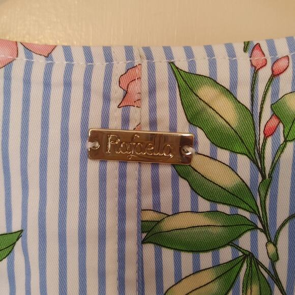 Rafaella Size Medium M Blue Stripe Seersucker Floral Flower Print Blazer Button - Picture 6 of 10